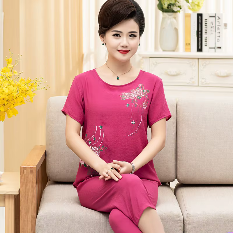 Été femmes Pijama Adulto Feminino XL-4XL grande taille lin coton imprimé pyjama ensemble
