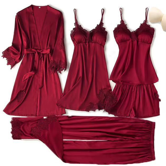 Ensemble pyjama Pour femmes dentelle garniture Satin vêtements de nuit Pyjamas Pour Femme