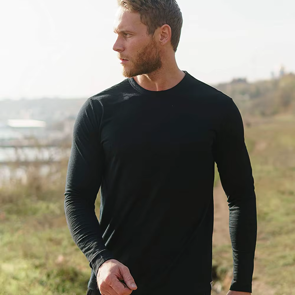 T-shirt thermique à manches longues pour homme 100% laine mérinos
