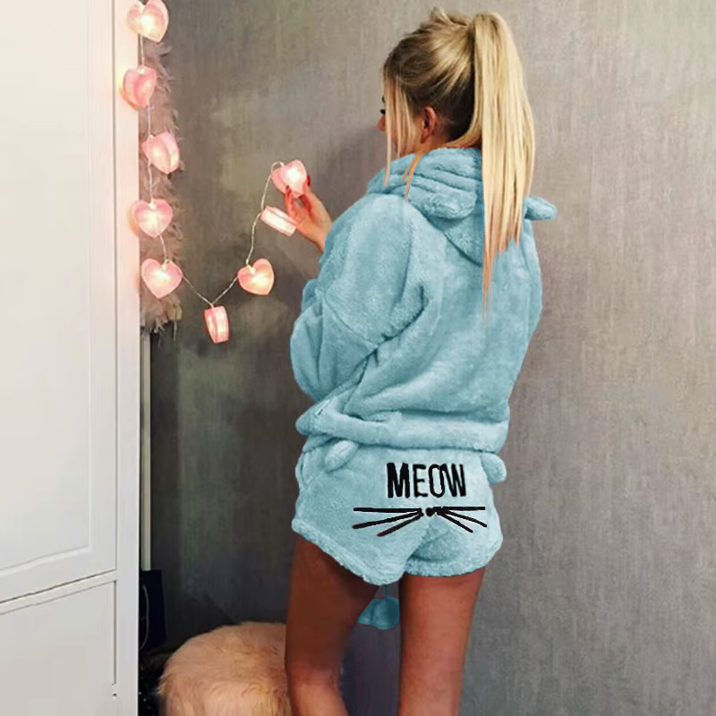 Nouvelles femmes pyjama ensembles automne hiver chat dessin animé chaud Pyjamas