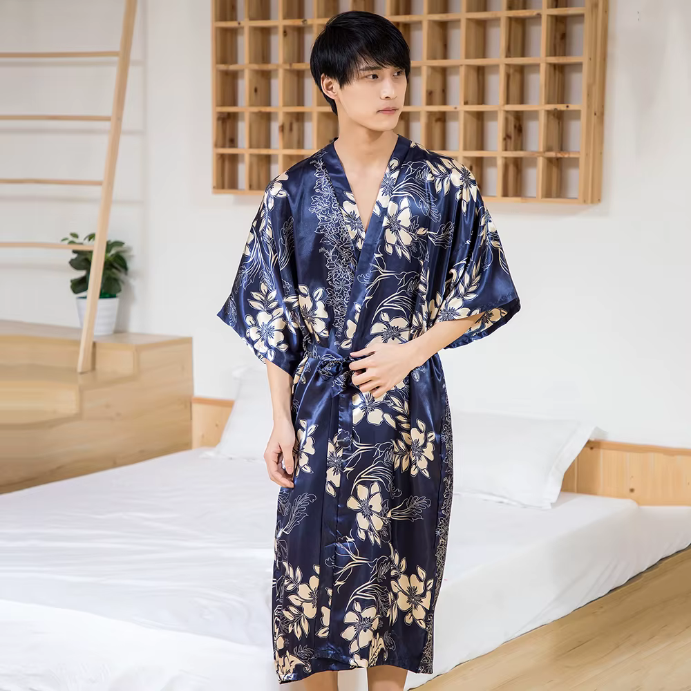 Robe Kimono Confortable en Satin Doux pour Homme