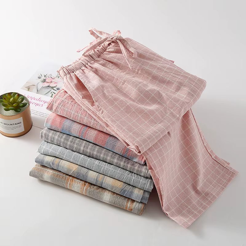 Grande taille japonais minimaliste à carreaux femmes pyjamas pantalons