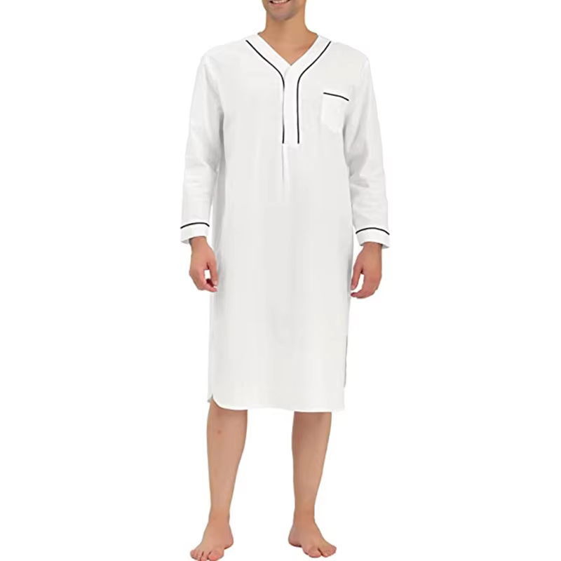 Pyjama décontracté à manches longues et col en v pour homme