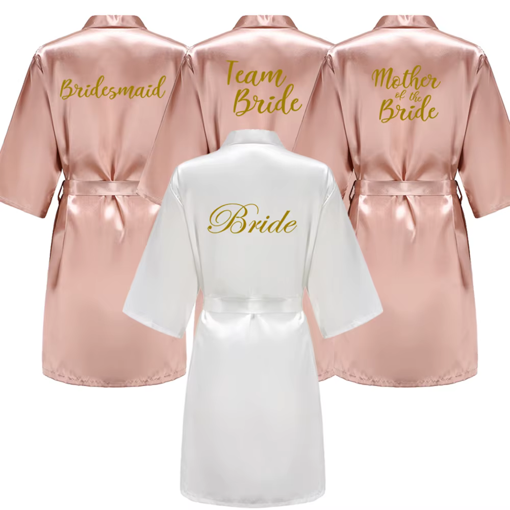 Peignoir Kimono en Satin Rose et Or pour Femme