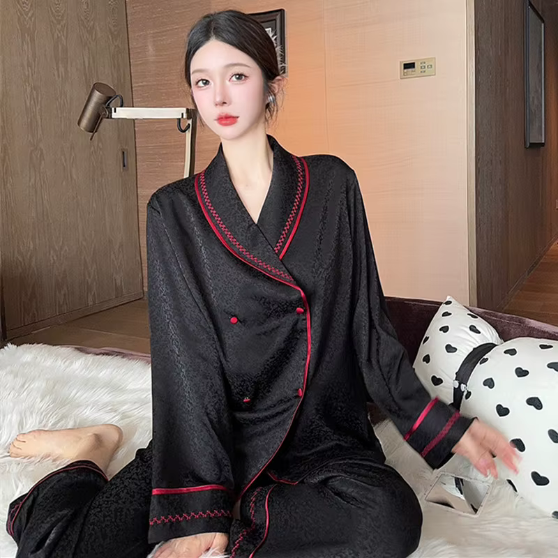 Mode femmes pyjamas ensemble haut de gamme revers chemise pantalon costume décontracté automne hiver maison vêtements
