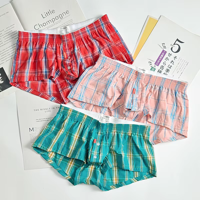 Hommes pyjama pantalon vêtements de nuit Plaid salon porter décontracté courte jupe de bain