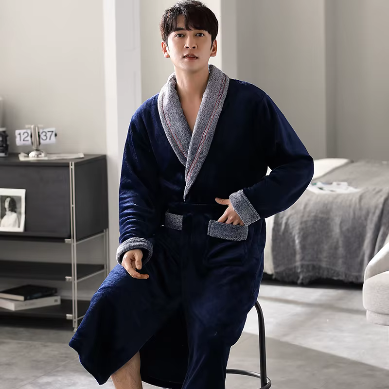 Haute qualité hommes Robe de bain chaud flanelle corail polaire peignoir mâle