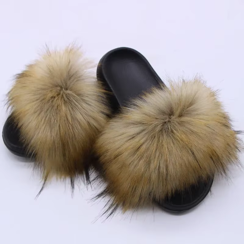 Pantoufles en fourrure de renard pour femmes