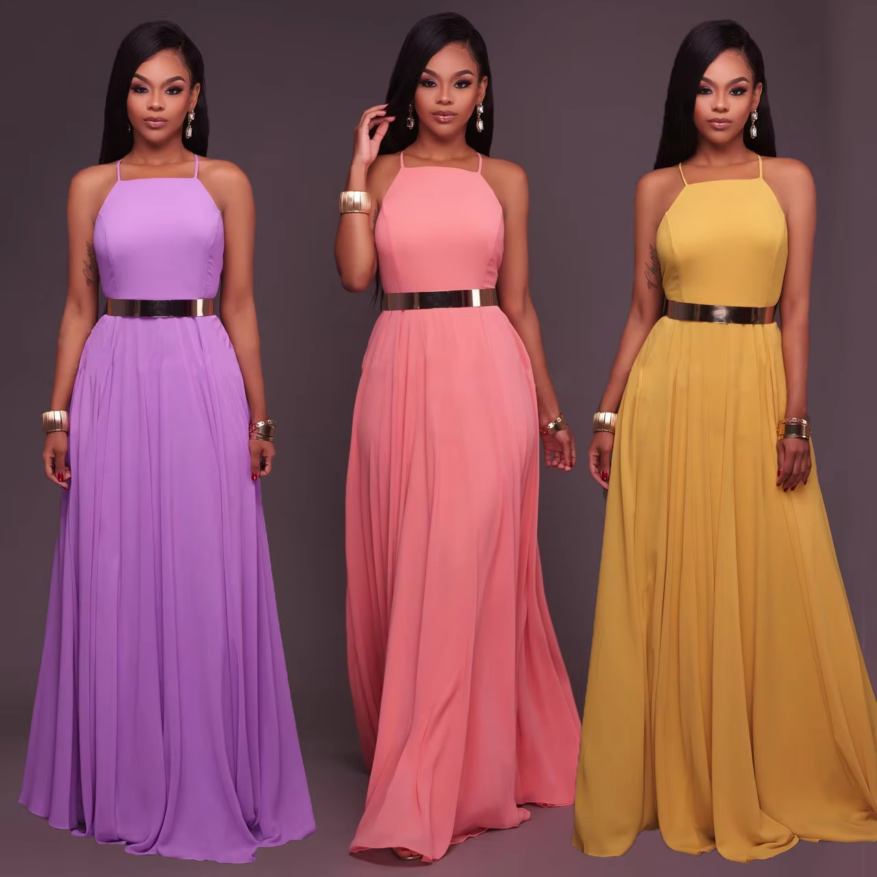 Robe longue à bretelles en fibre