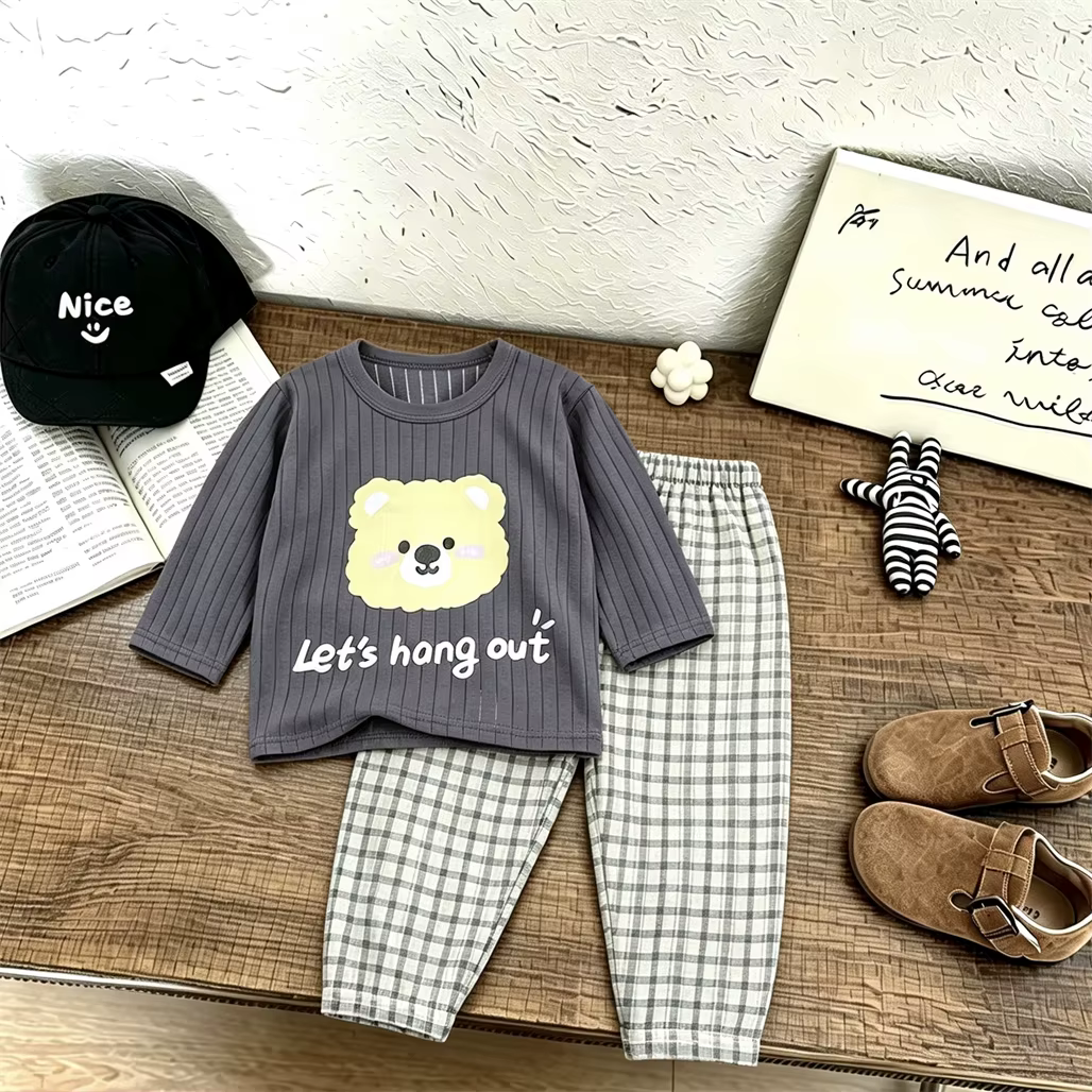 Pyjamas de dessin animé 2 pièces entièrement imprimés pour garçons et filles