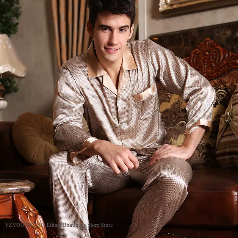 Printemps automne nouveau mâle 2 pièces Pyjamas ensemble vêtements de nuit imprimé à manches longues pantalon Pijamas