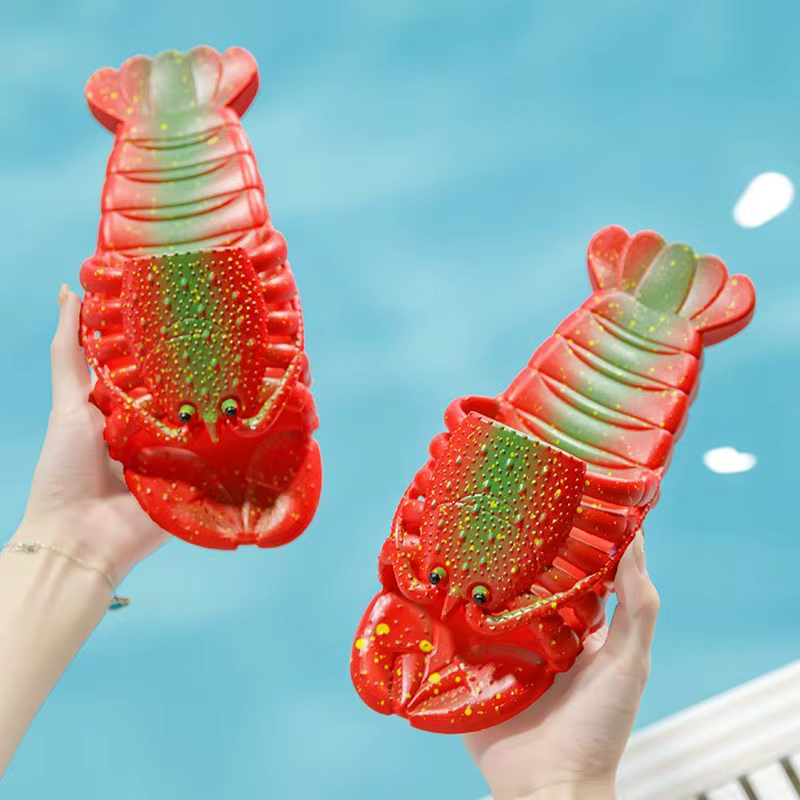 Nouveau pantoufle de homard créative femme diapositives drôles chaussures pour tongs d'été femmes doux écrevisses pantoufles unisexes grande taille 45 46
