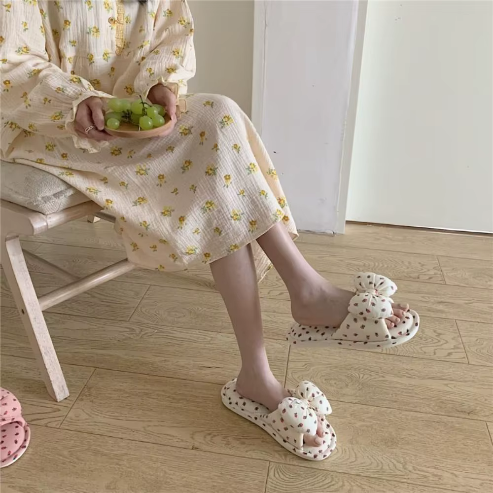 Pantoufles en lin à nœud en forme de cœur pour filles