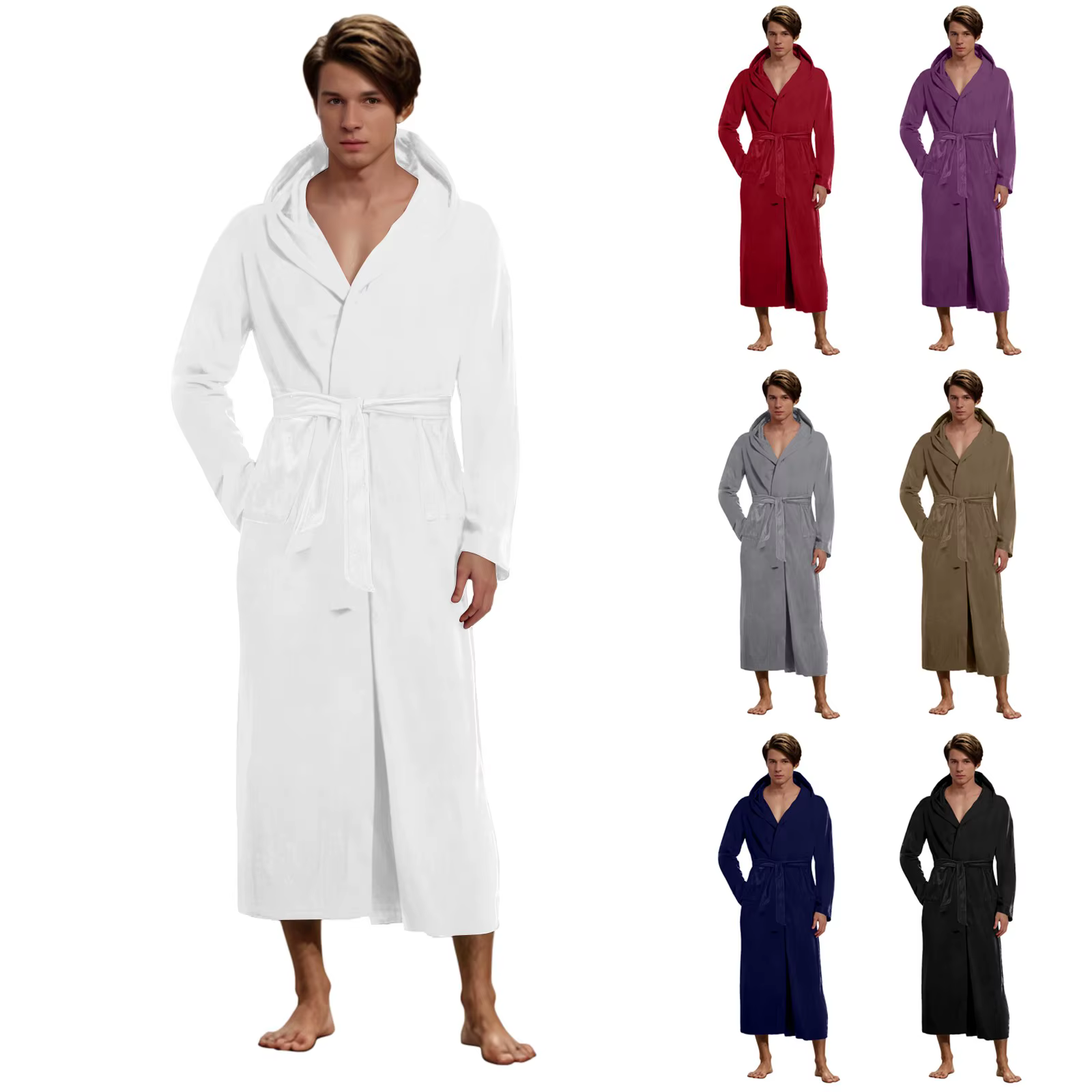 Robe de bain pour hommes automne hiver grande taille peignoir à manches longues à capuche chemise de nuit vêtements de