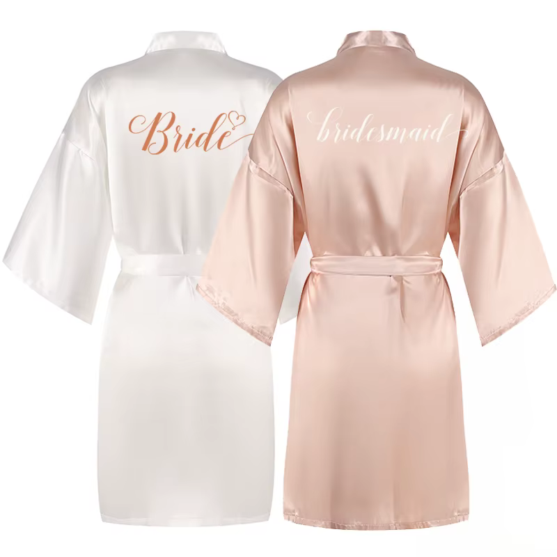 Peignoir Champagne mariée satin-soie kimono femmes fête nuptiale soeur équipe mère douche vêtements de nuit demoiselle d'honneur mariage robes courtes