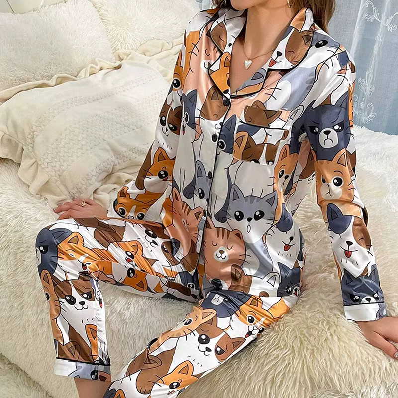 Pyjama imprimé chat mignon pour femmes