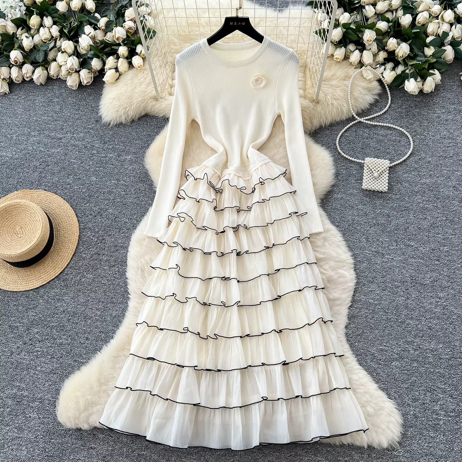 Robes longues à fleurs en tricot