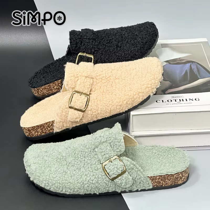 Nouveau Automne hiver femmes et chaussons pour hommes avec dessus en peluche intérieur extérieur sandales décontractées