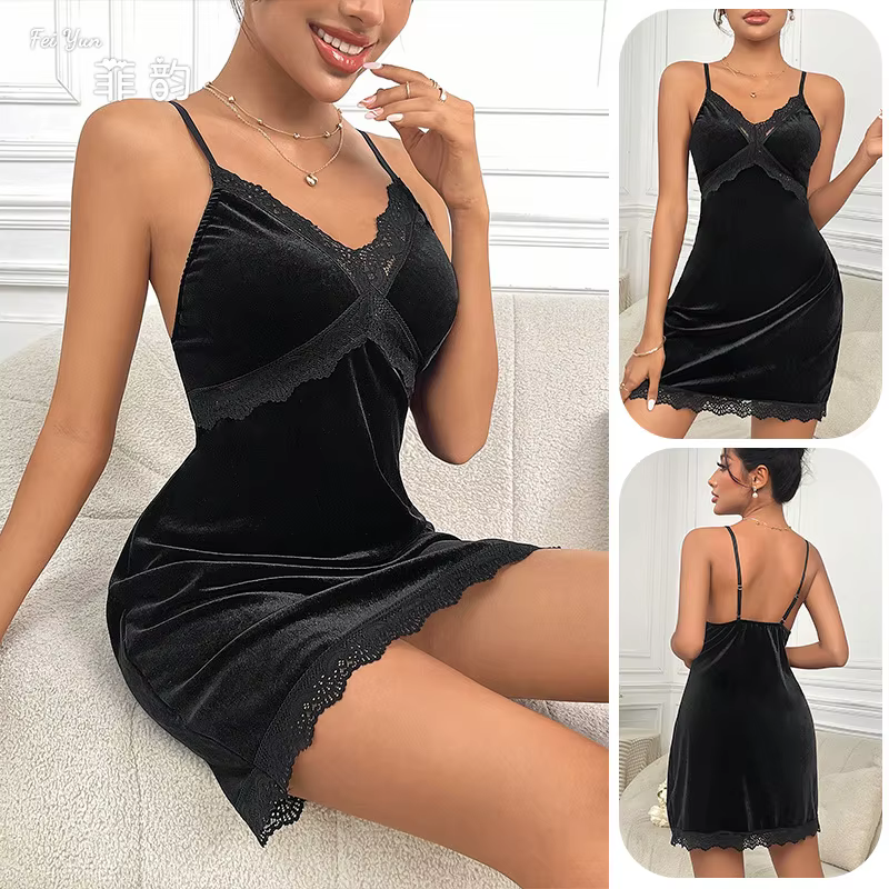 Chemise de nuit en velours pour femme