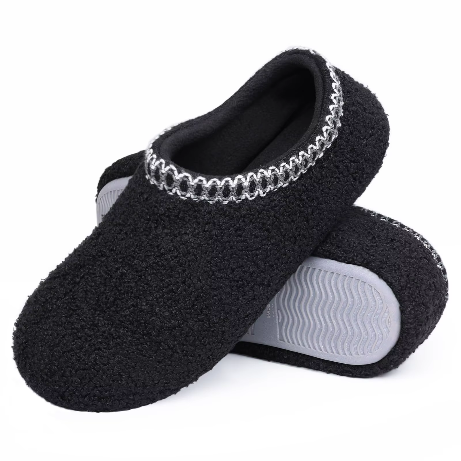 Litfun Teddy polaire chaussons pour femmes semelle en caoutchouc anti-dérapant maison diapositives chaud intérieur