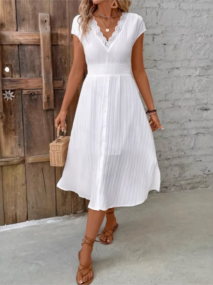 Robe décontractée en dentelle blanche pour femmes