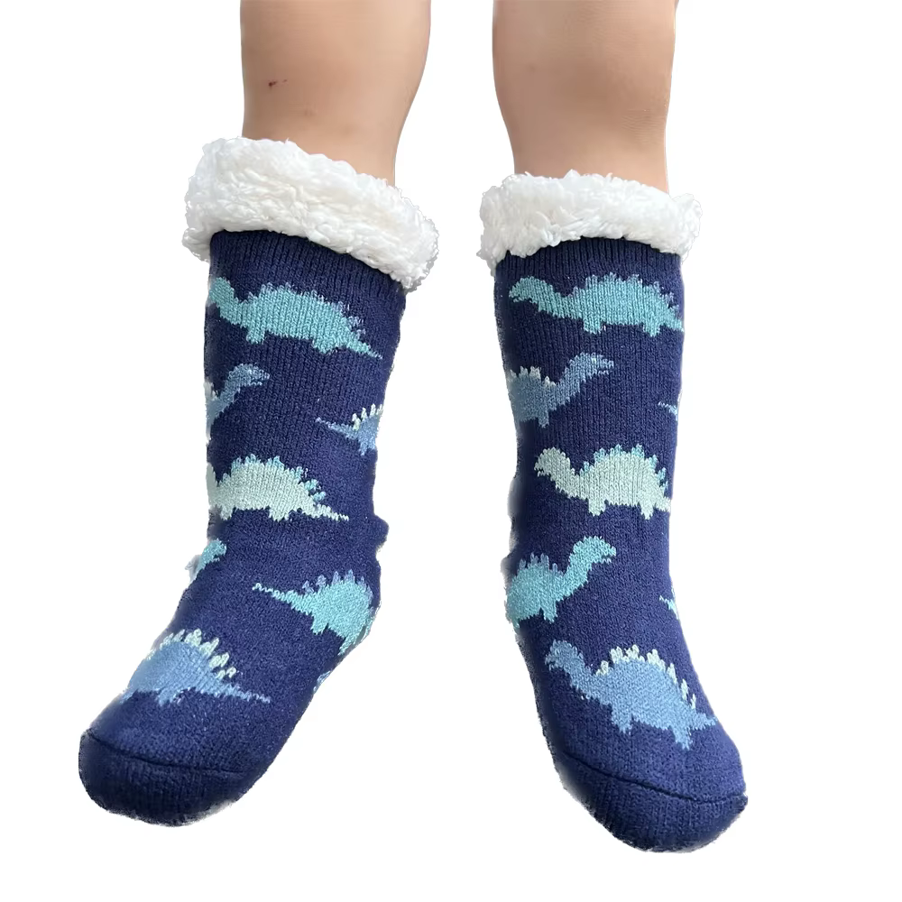 Chaussettes pelucheuses dinosaure pour femmes