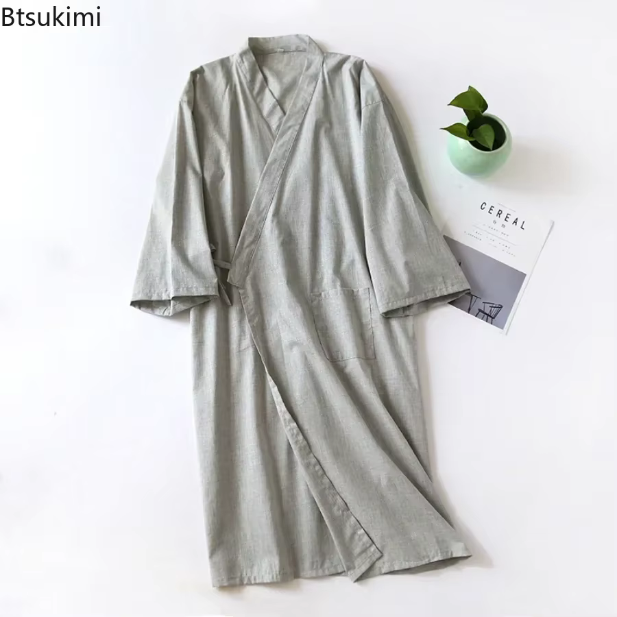 Peignoir Kimono Homme 2026 en Coton Double Gaze Rayé 100%