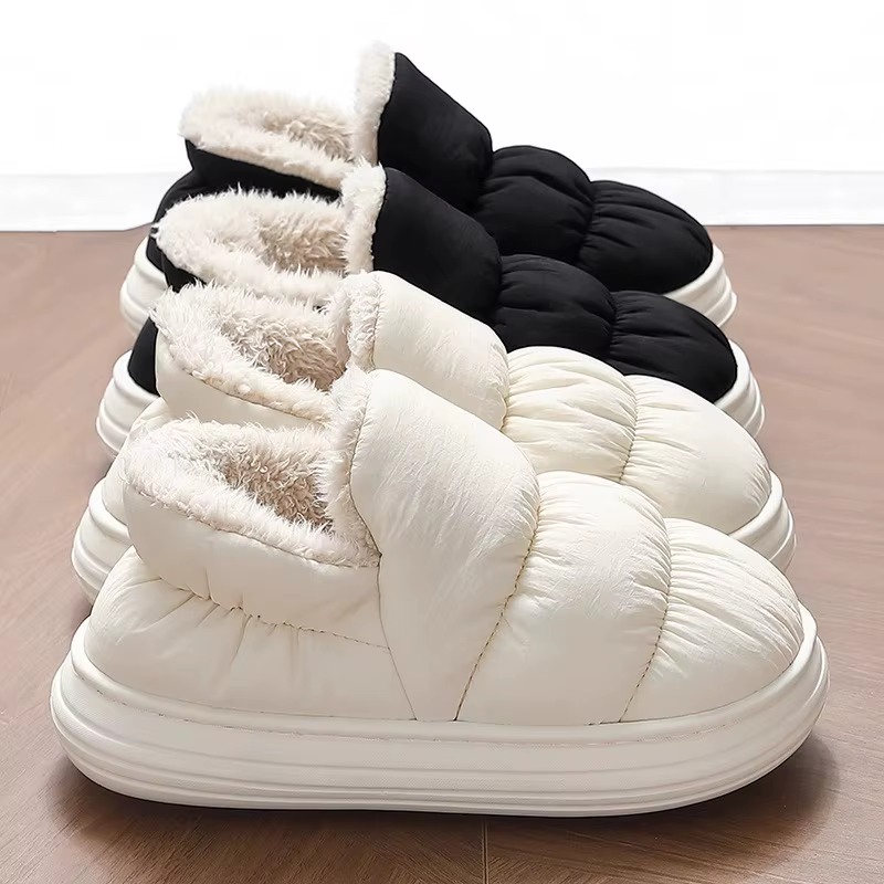 Litfun hiver vers le bas tissu chaussons pour femmes imperméable antidérapant diapositives chaud confortable intérieur