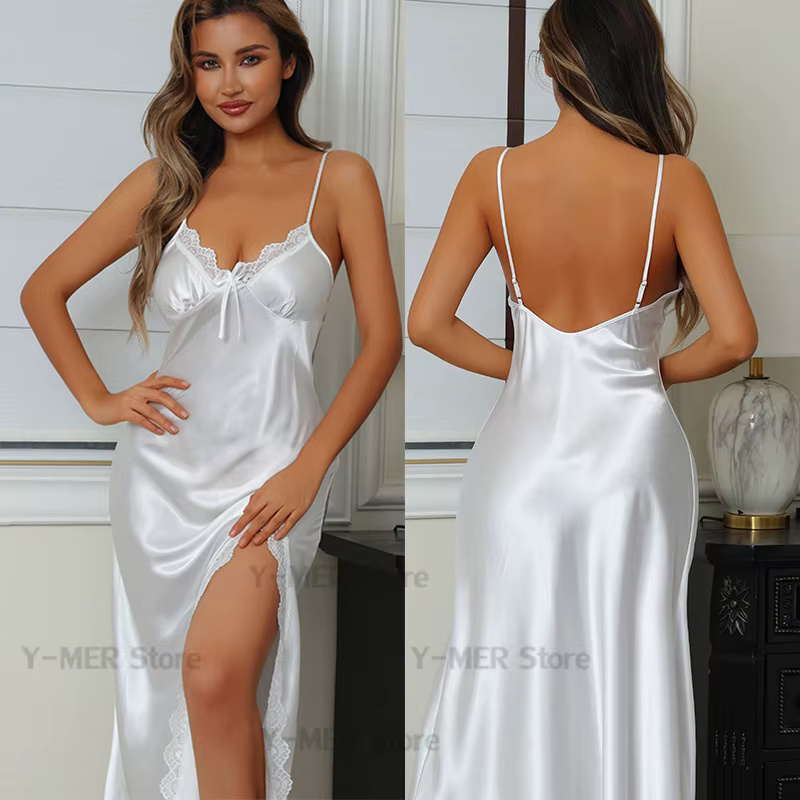 Vêtements De Nuit blancs Sexy longue chemise
