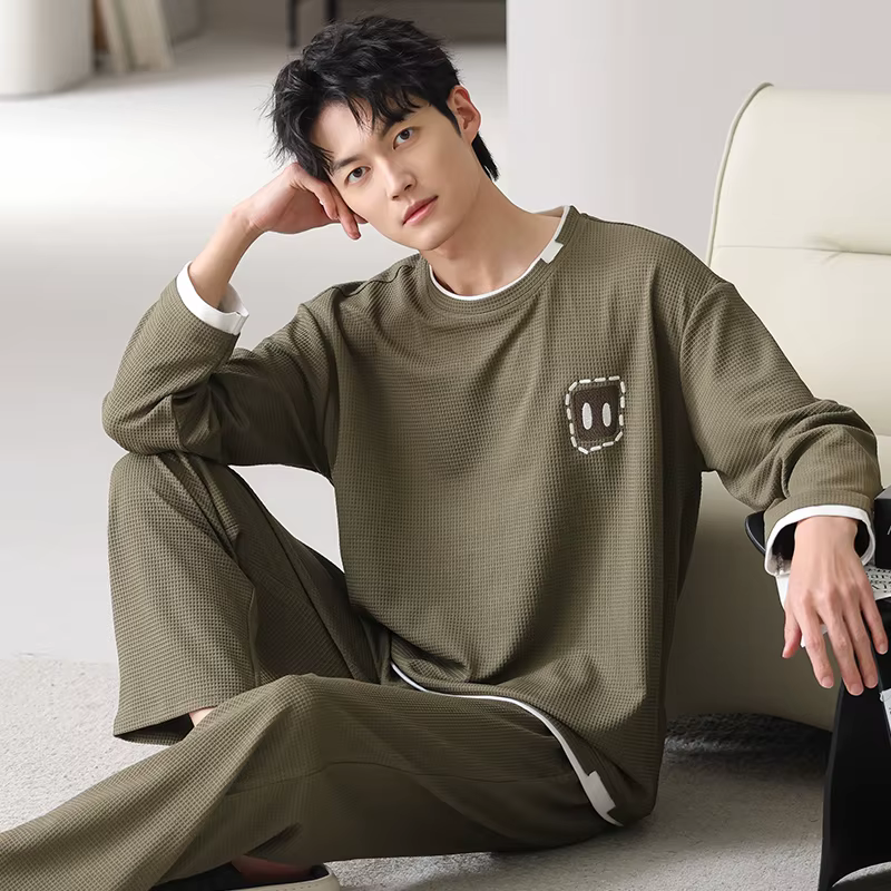 Nouveaux hommes pyjamas ensemble 100% vêtements de nuit en coton mâle à manches longues