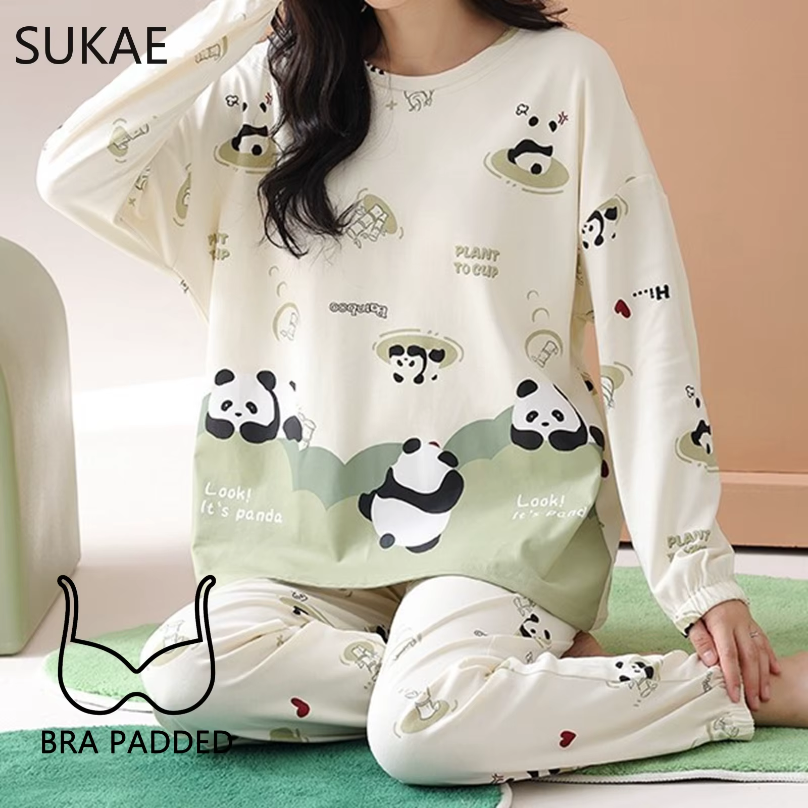 100% coton pyjamas pour femmes à manches longues bas mignon Pandas impression nouveau printemps automne Pjs avec