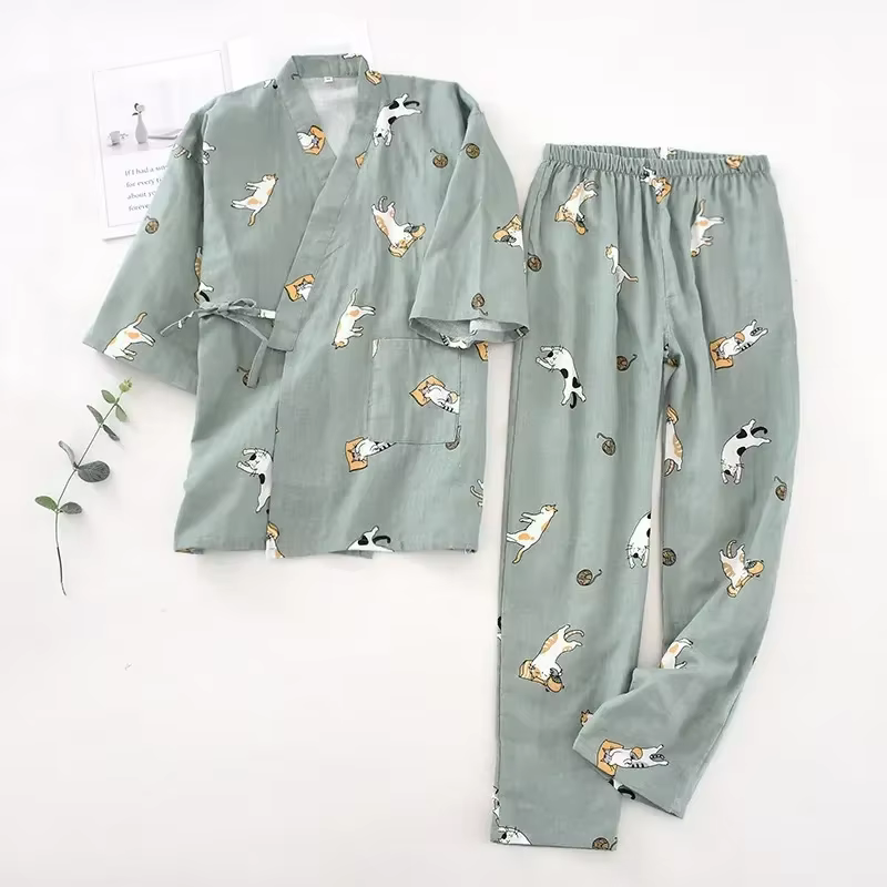 Ensemble pyjama kimono de style japonais à sept manches pour femme
