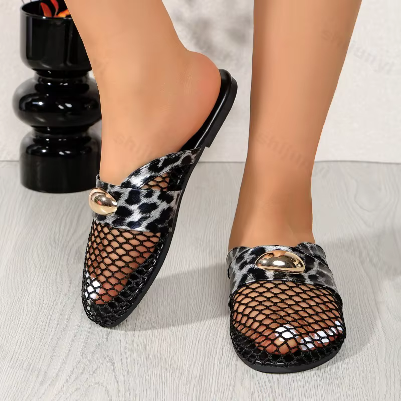 Demi-pantoufles plates décontractées au Design léopard pour femmes