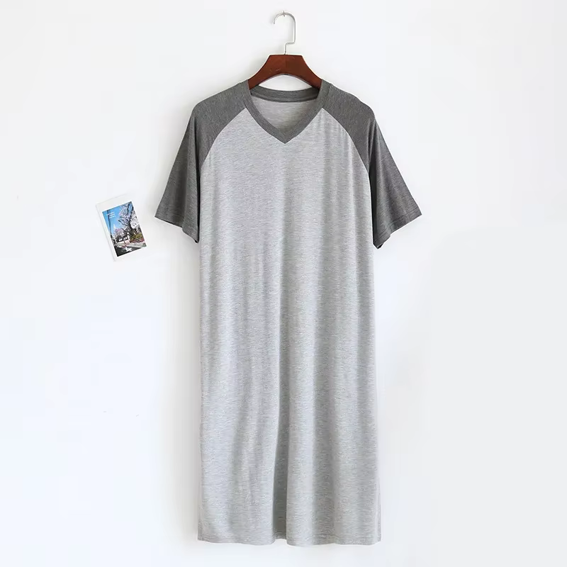 Chemise de nuit mi-longue à col en V pour hommes