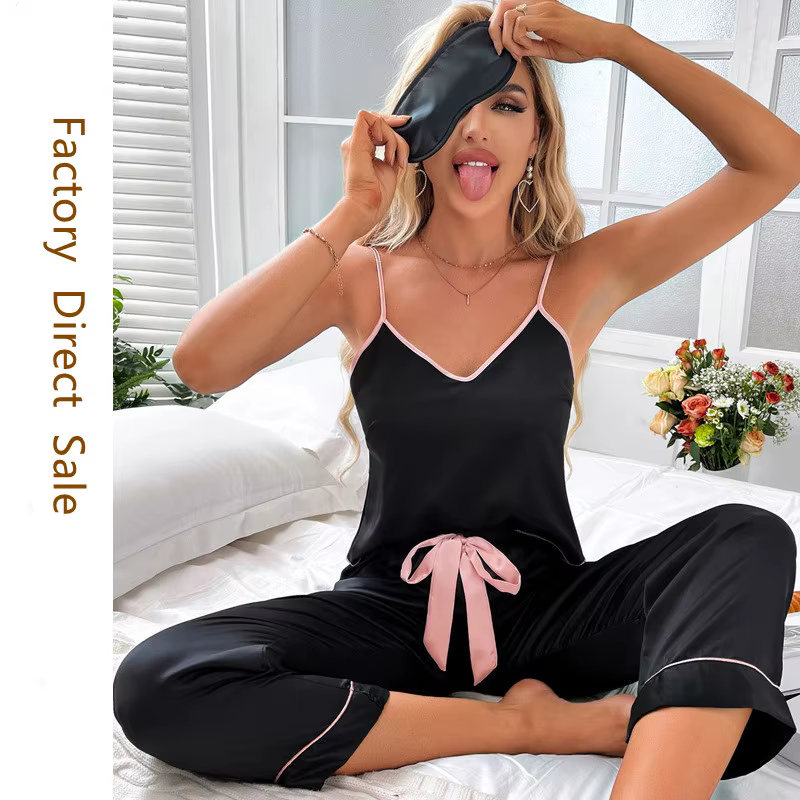 Femmes Sexy Satin Pijamas ensemble Lingerie vêtements de nuit soie Saitn
