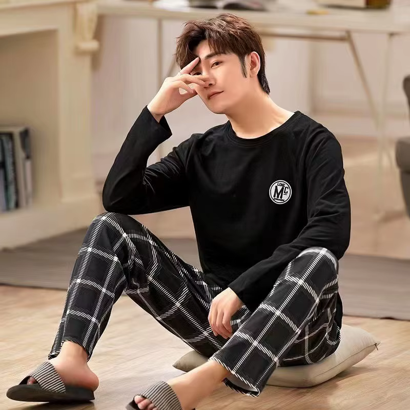 2 pièces/ensemble hommes pyjamas automne hiver à manches longues mode doux Simple décontracté Homewear homme noir confortable rayé vêtements de détente
