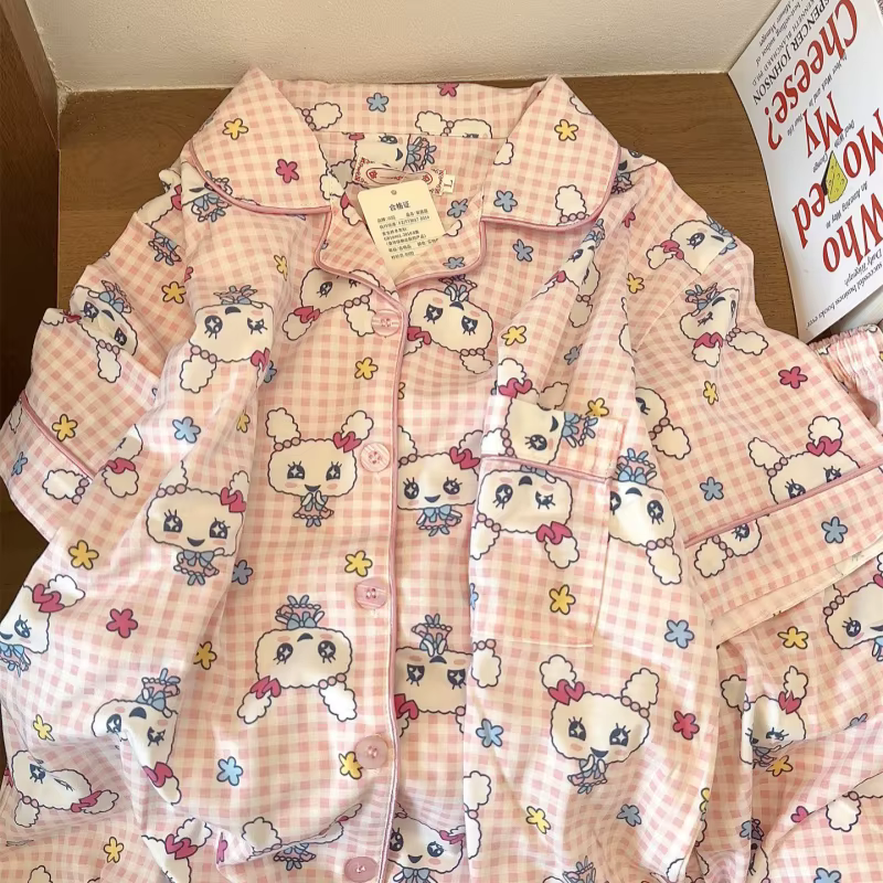 Ensemble pyjama imprimé Tamagotchi – Vêtements de nuit d'été en coton à manches courtes pour femmes (Shorts et haut