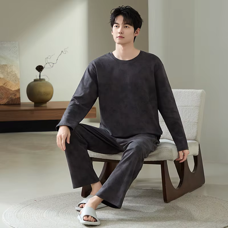 Grande taille L-5XL hommes pyjamas ensemble tricoté coton vêtements de nuit mâle automne à manches longues