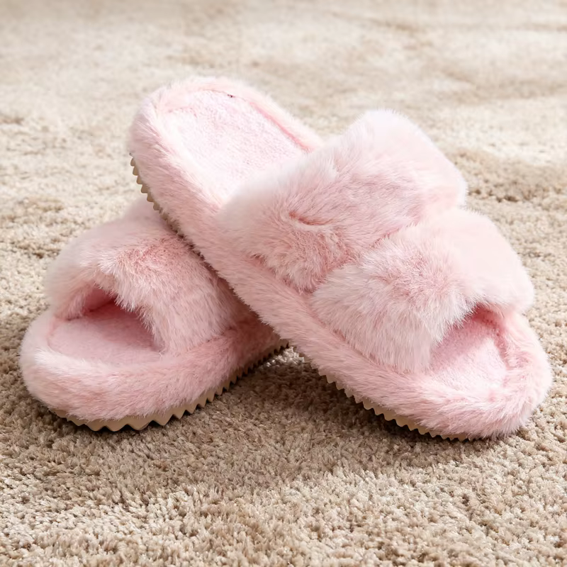Litfun hiver moelleux chaussons pour femmes fourrure sans lacet diapositives intérieures mode maison coton