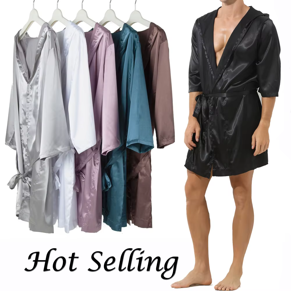 Peignoir Kimono à Capuche et Manches Courtes pour Homme