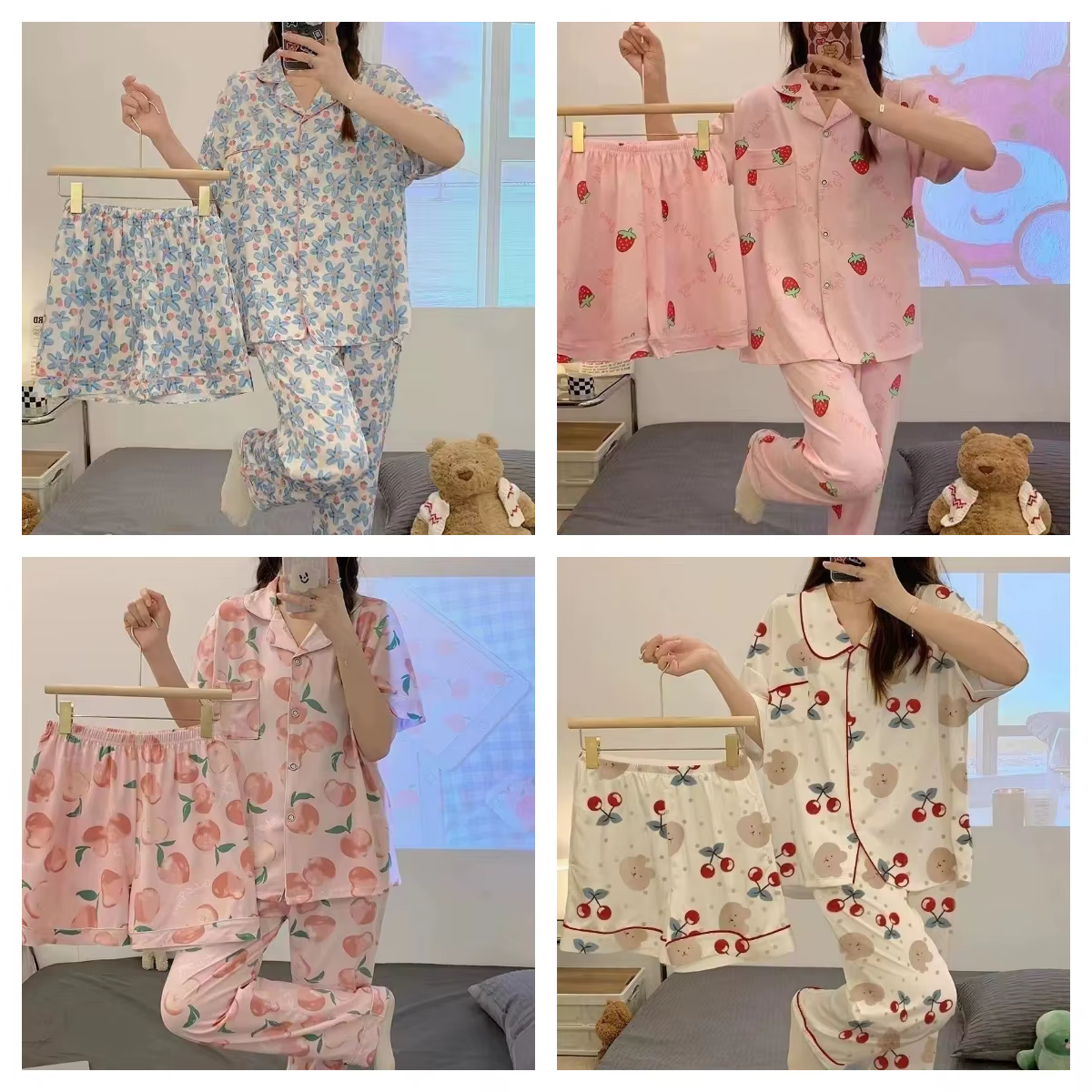 Pyjama à revers à manches courtes pour femmes