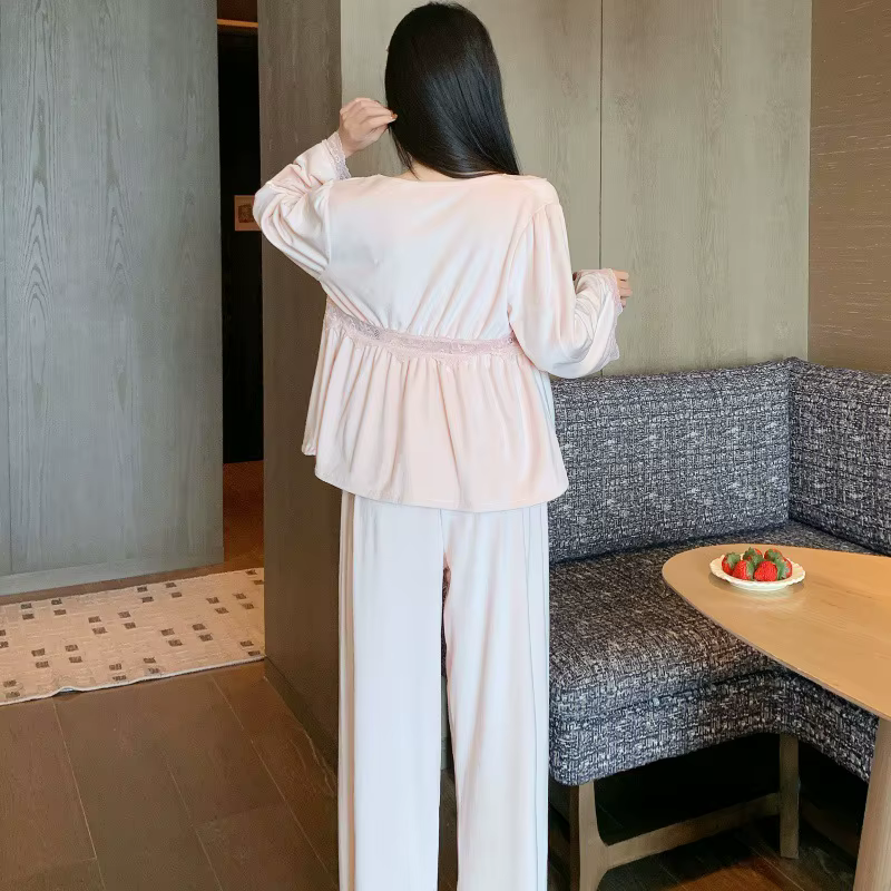 Femme 3 pièces Pyjamas ensemble vêtements de détente élégant Style cour française