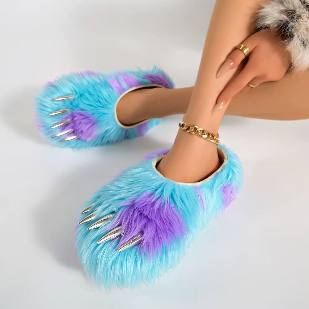 Pantoufles Y2K à griffes de monstre en peluche