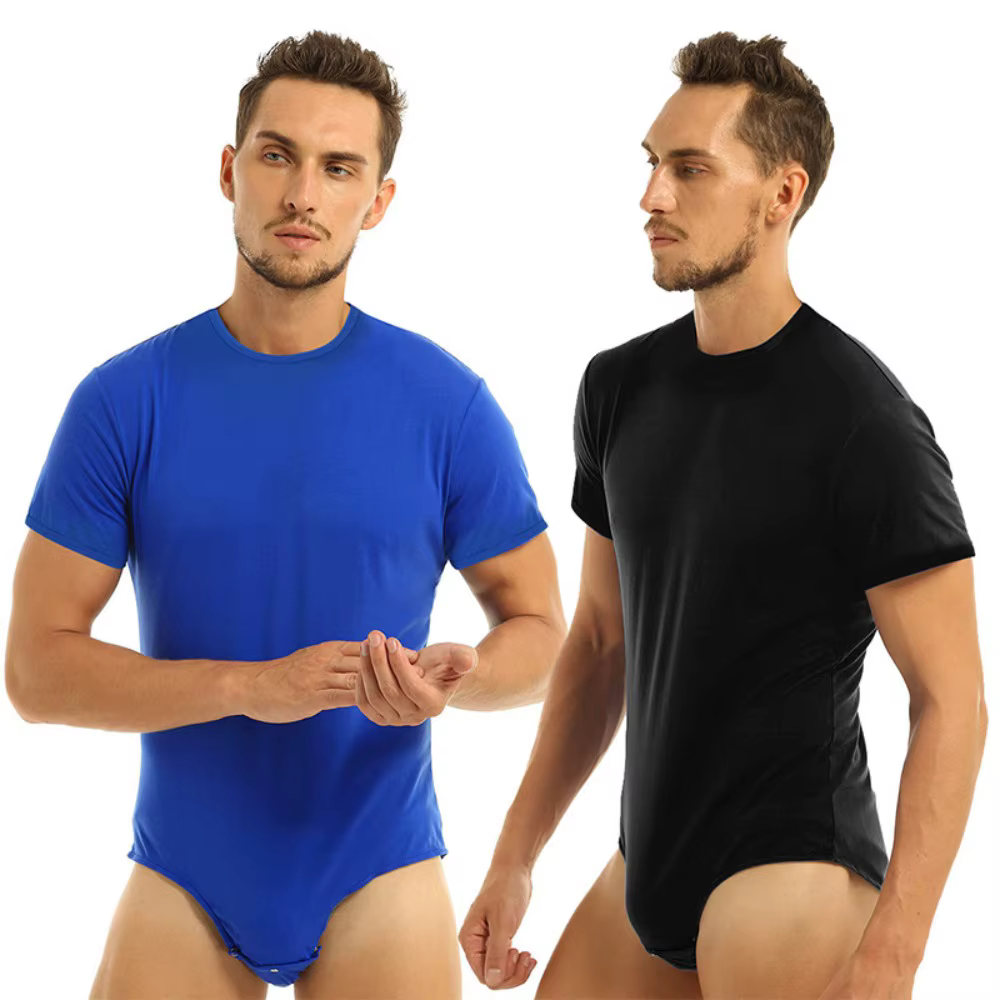 Pyjama une pièce pour hommes – Combinaison à manches courtes et col rond avec fermeture à pression