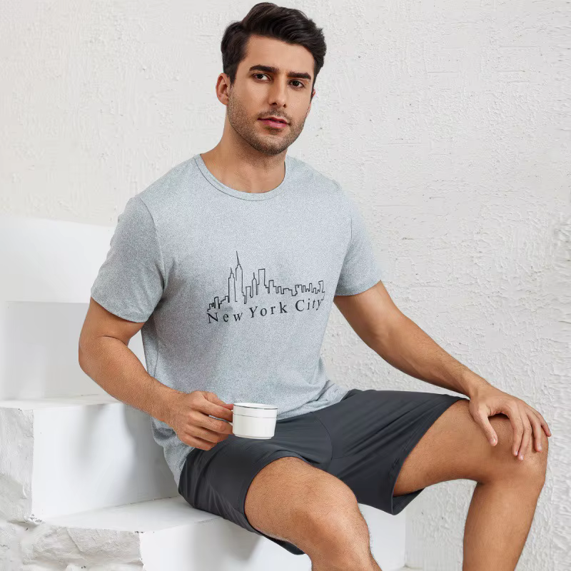 Ensemble pyjama homme avec t-shirt à manches courtes et short – Tenue décontractée d'extérieur et d'intérieur pour l'été