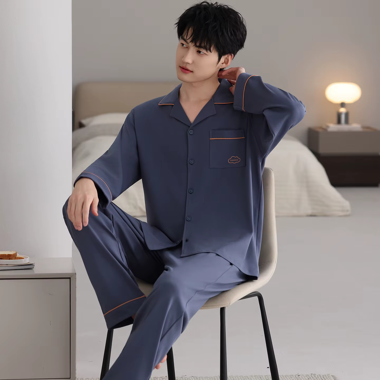 Grande taille L-6XL hommes pyjamas ensemble 100% coton col rabattu vêtements de nuit mâle automne à manches longues