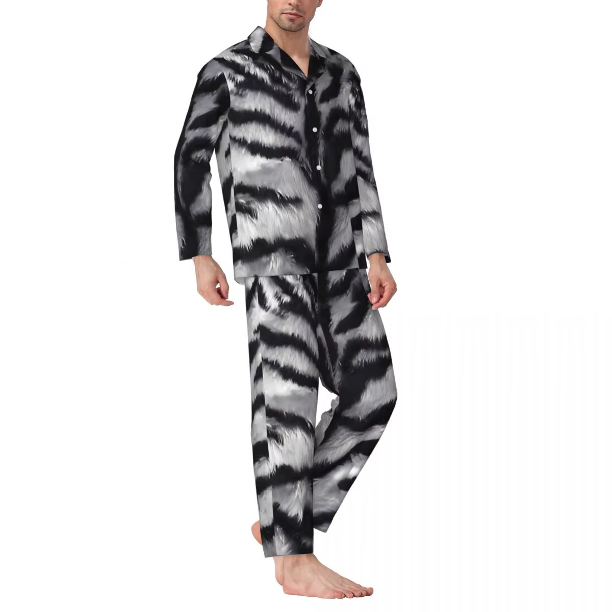 Pyjama 2 pièces imprimé tigre blanc pour homme