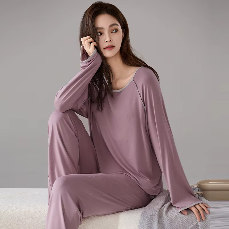 Pijama Mujer Invierno soutien-gorge Pad salon vêtements de nuit nouveau à manches longues pantalons ensembles doux Modal Pyjamas femmes automne hiver Service à domicile