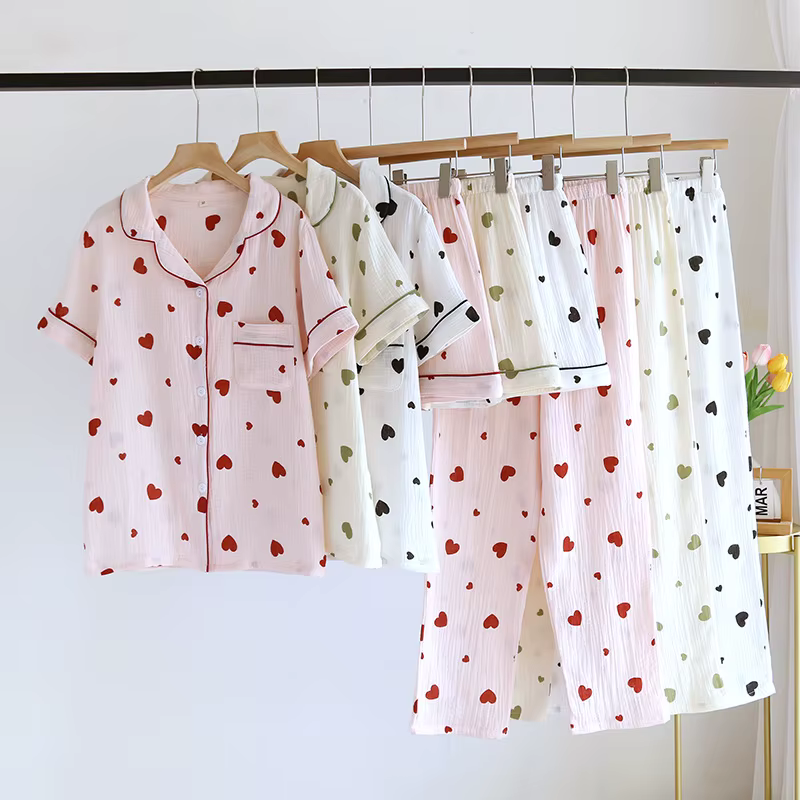 Pyjama d'été 3 pièces en pur coton pour femmes