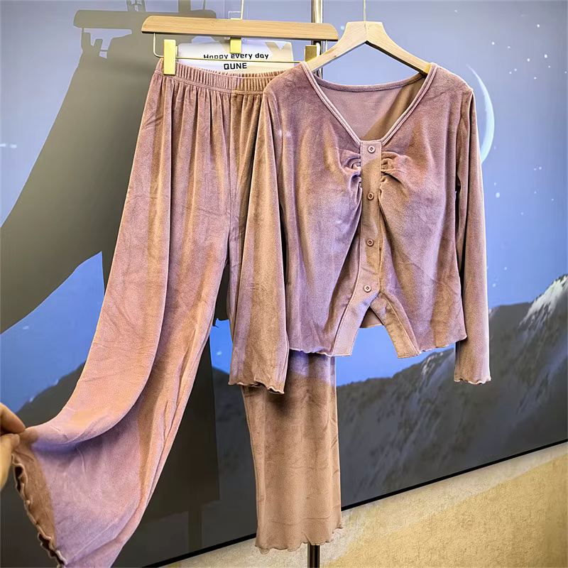 Pijama Feminino Island velours chaud Pyjamas ensemble femme coréenne élégant coussin de poitrine à manches longues haut pantalon costume hiver vêtements de nuit Pyjama